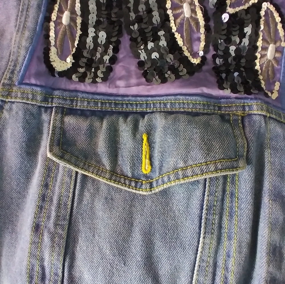 Diani sequins design jean  jacket size small baggy - Picture 8 of 12